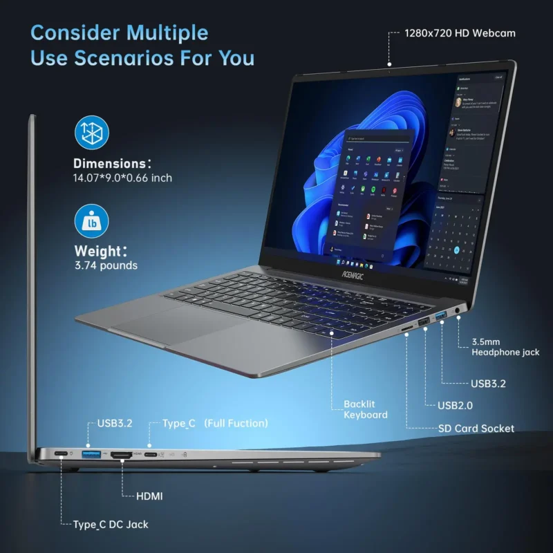 ACEMAGIC Gaming Notebook AMD Ryzen 7 5825U(Beat i7-1265U)Backlit Laptop Keyboard RAM 16GB NVME SSD 512GB 16.1" Full HD 1920x1080 - Image 3