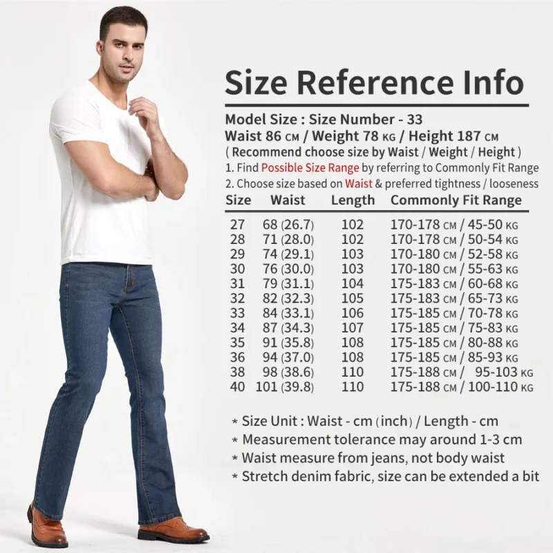 Mens Boot Cut Jeans Slightly Flared Slim Fit Blue Black Trousers Designer Classic Male Stretch Denim Pants - Image 6