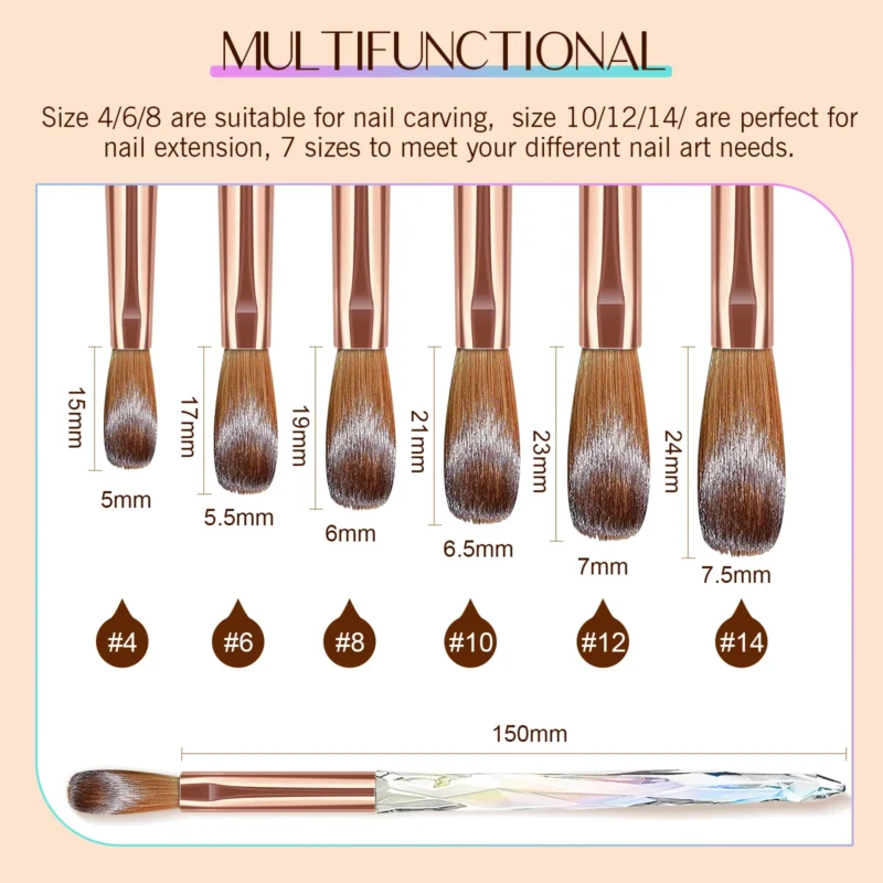 SAVILAND Kolinsky Acrylic Nail Brush Set Size 4/6/8/10/12/14/16 for Acrylic Powder Application Brushes Nail Art Brush Tool - Image 4