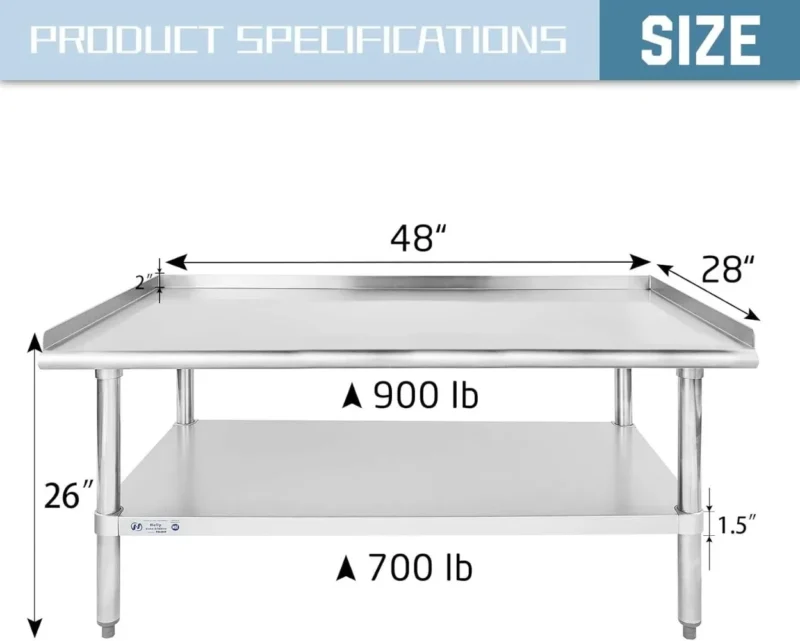 Stainless Steel Equipment Stand 28x48 Inches with Undershelf NSF Commercial Prep & Work Table with Rear and Side Risers - Image 5