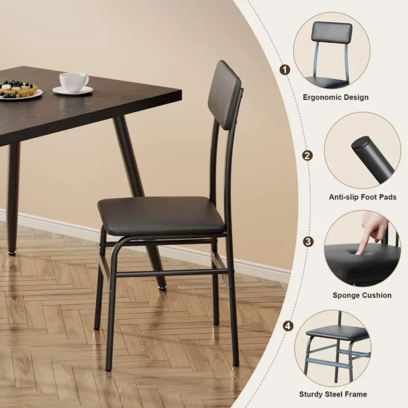 Dining Table Set for 4, Kitchen Table with 4 Chairs,5-Piece Dining Room Furniture Set with Metal Frame for Living Room,Apartment - Image 5