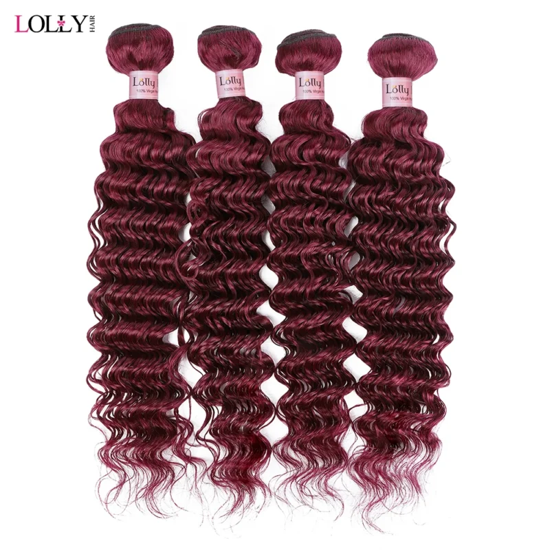 99j Burgundy Deep Wave Bundles Colored Human Hair Bundles Brazilian Remy Hair Extension Curly Hair Bundles Weaves 1/ 3/4 Pcs - Image 5