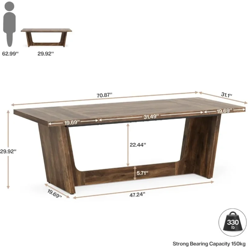 Large Home Office Desk with Solid Wooden Pedestal, Industrial Wood Study Writing Table, Workstation Business Furniture - Image 2