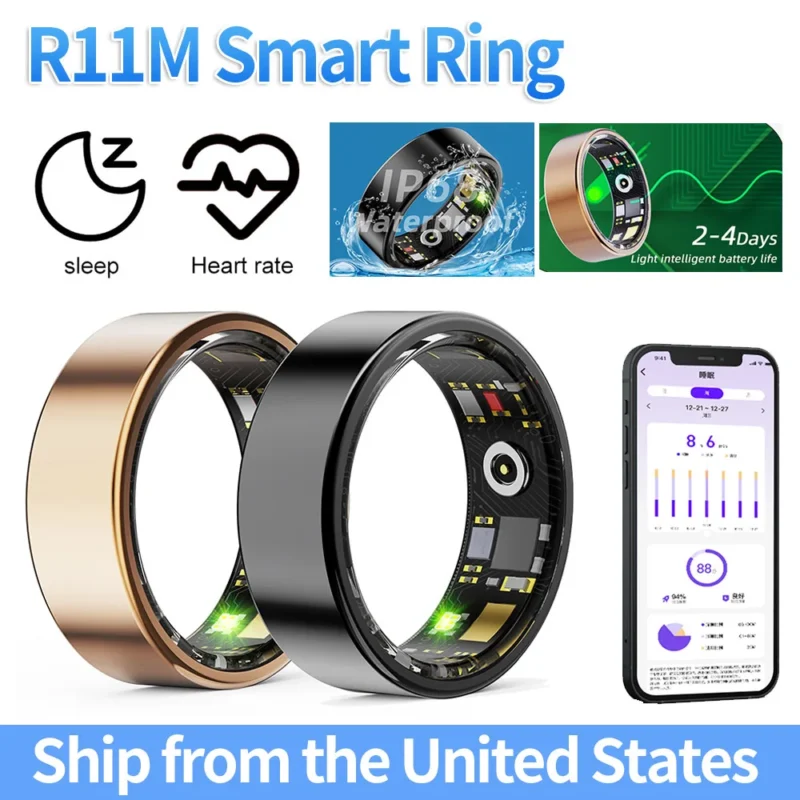 R11M Smart Ring IP68 Waterproof Fitness Ring Bluetooth-Compatible 5.0 Multi-sport Modes Heart Rate Blood Oxygen Sleep Monitoring