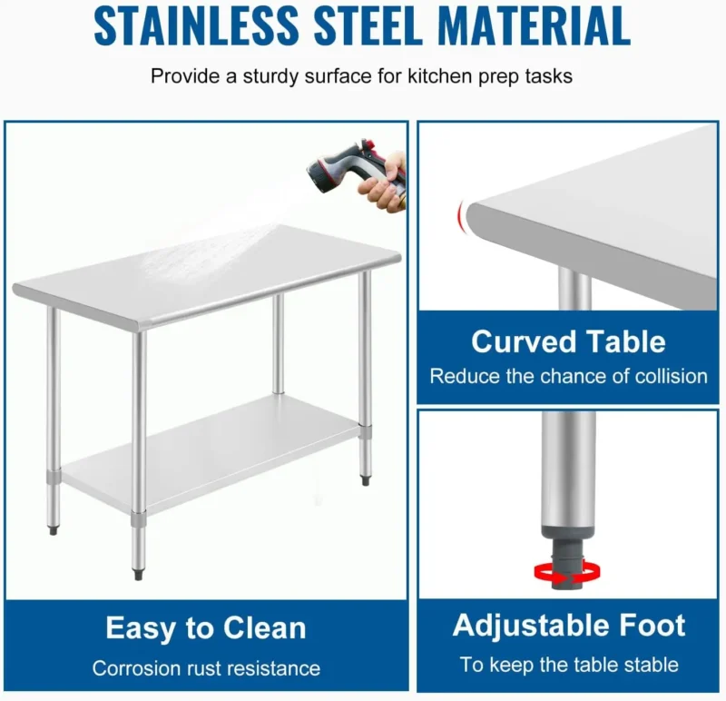 24 x 60 Inch Stainless Steel Work Table Kitchen Work Table Scratch Resistent Commercial Metal with Adjustable - Image 6