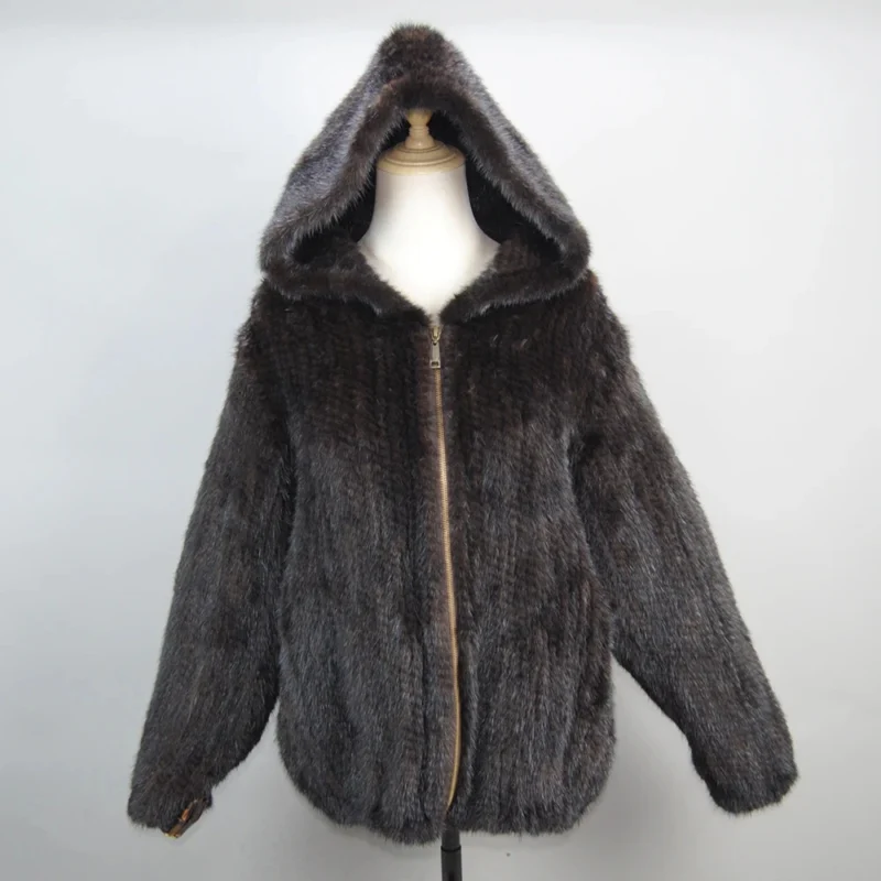 2025 New Women Mink Fur Coat Long-Sleeve Hooded Casual Jacket Fashion All-match Zipper Knitted Outerwear Jacket Custom Plus Size - Image 2