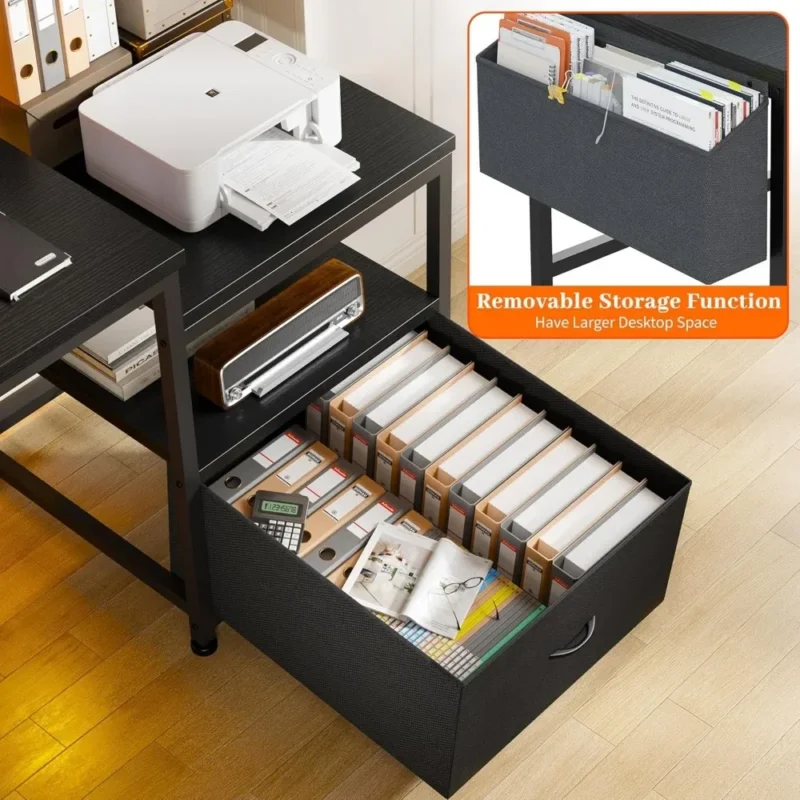 56.5-inch Computer Desk with Power Outlet, Home Office Desk, Study, Writing, Game Desk, with Monitor Stand - Image 3
