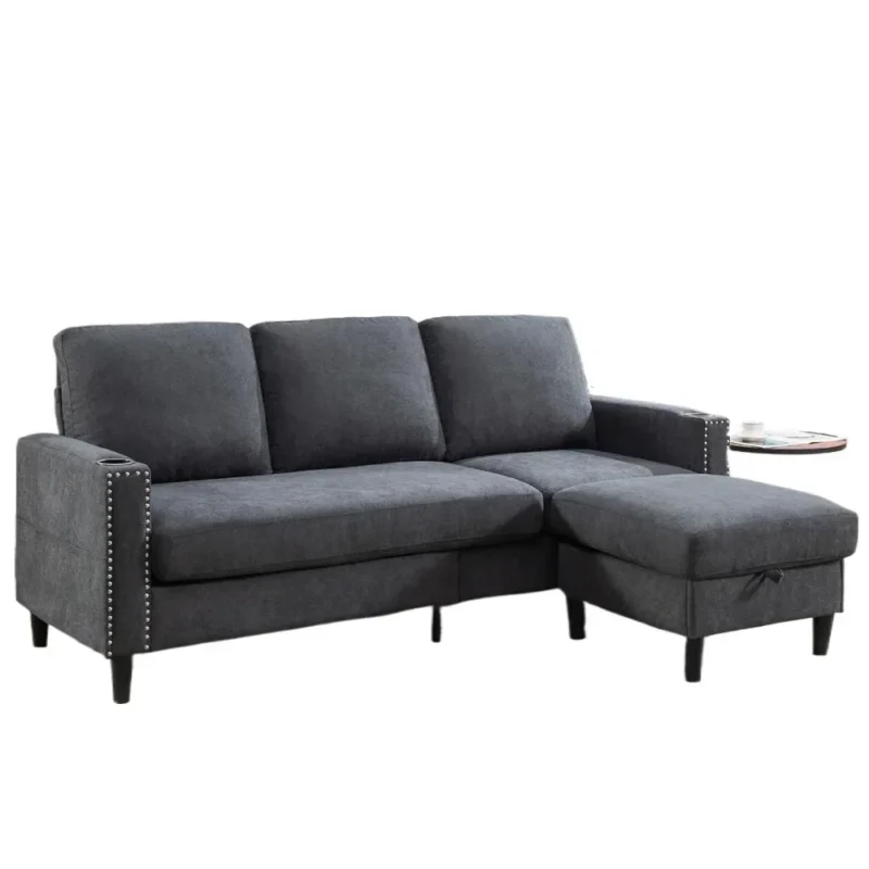 Convertible Sectional Couches for Living Room, L-Shaped Couch 3 Seats Sofas with Storage Chaise & 2 Cup Holders home furniture - Image 6