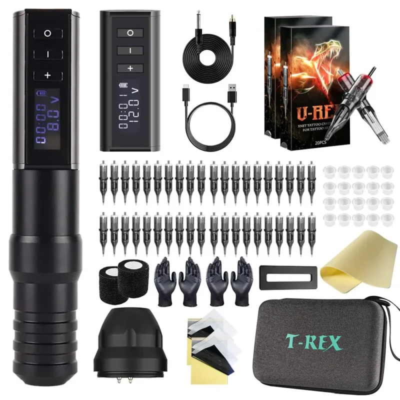 T-Rex Ambition Professional Wireless Tattoo Machine Kit Pen With Portable Power Coreless Motor Digital LED Display For Body Art