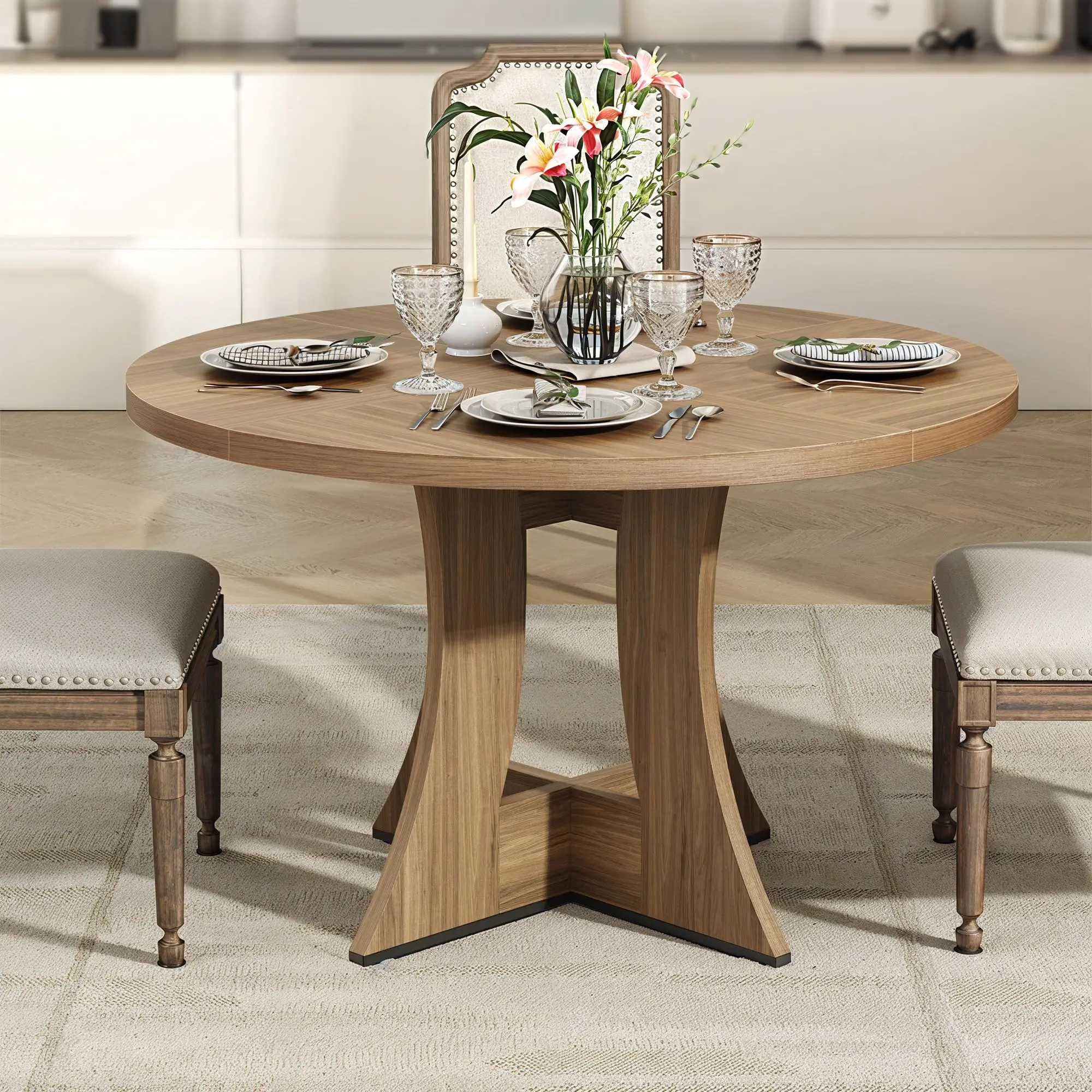 47.24" luxurious Round Dining Table for 4 Person Circle Engineered Wooden Kitchen Table for Home Dining Room Kitchen Living Room - Image 5