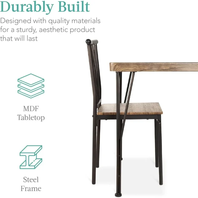 5-Piece Metal and Wood Indoor Modern Rectangular Dining Table Furniture Set for Kitchen, Dining Room, Breakfast Nook W/ 4 Chairs - Image 3