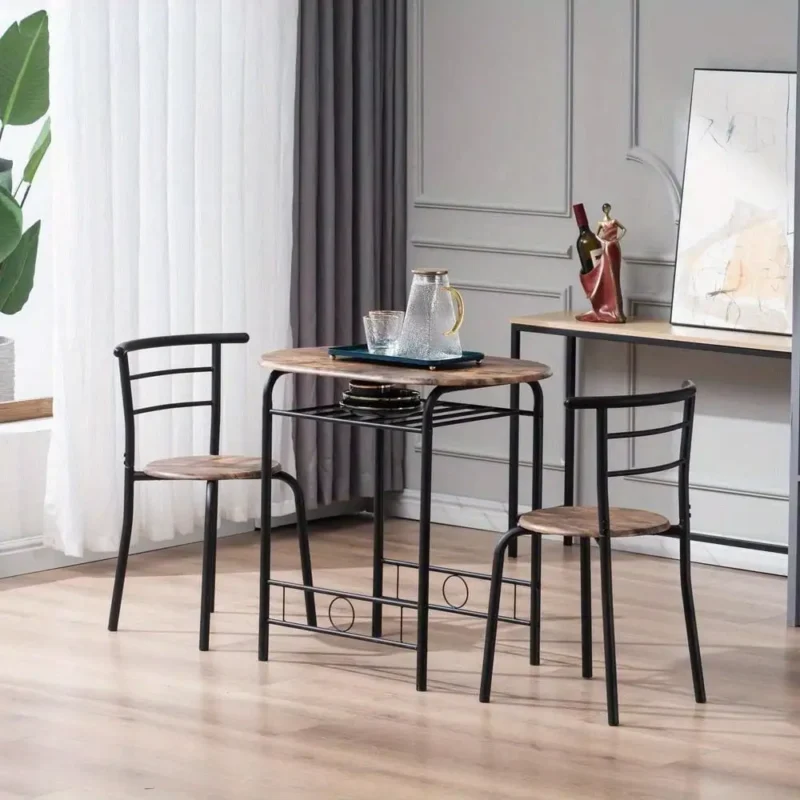 3pcs Metal Dining Table Set with 2 Chairs Kitchen Livingroom Furniture Spacesave - Image 2