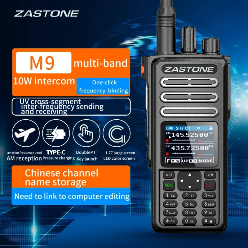 ZASTONE M9 10W Walkie Talkie Ham Amateur 2 Way Radio AM Air Aviation Band High Power Walkie-Talkie CTCSS FM Radio