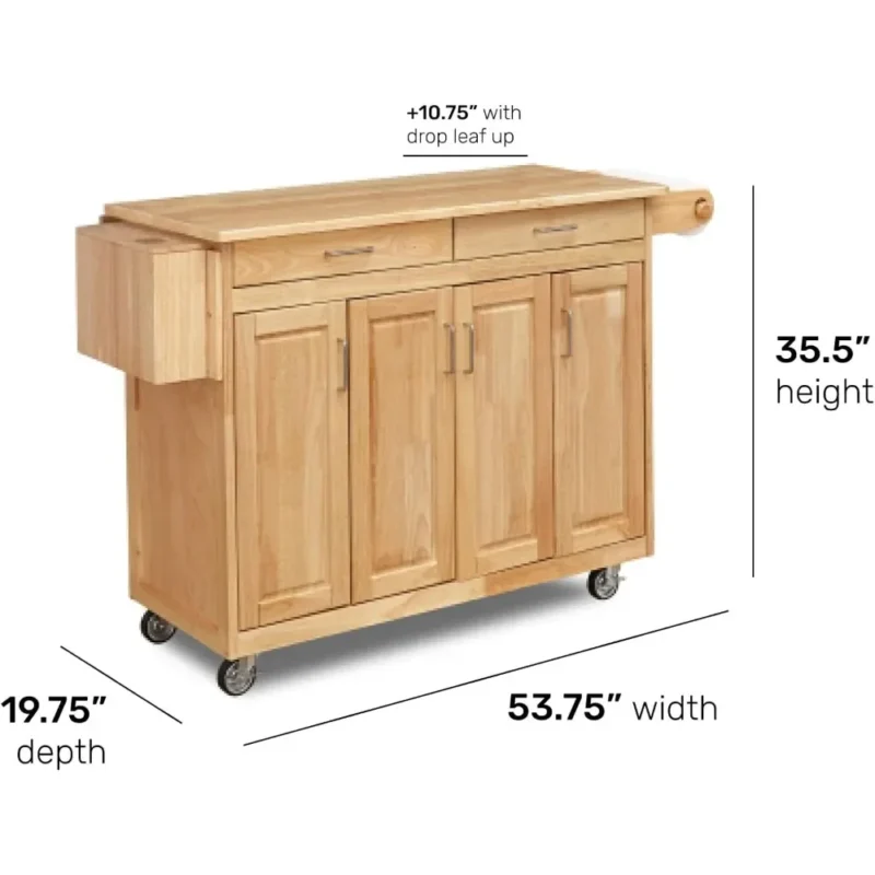 Kitchen Island Cart.General Line Kitchen Mobile Cart with Drop Leaf Breakfast Bar, 54 Inches Wide, Natural Hardwood, FURNITURE - Image 5