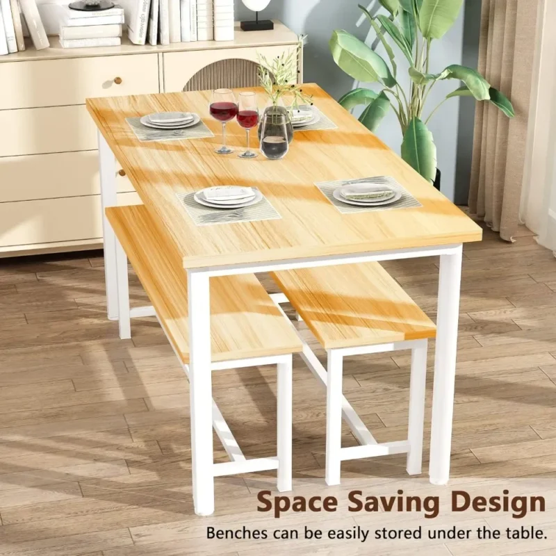 Dining Room Table Set, Kitchen Table Set with 2 Benches, Ideal for Home, Kitchen and Dining Room, - Image 4
