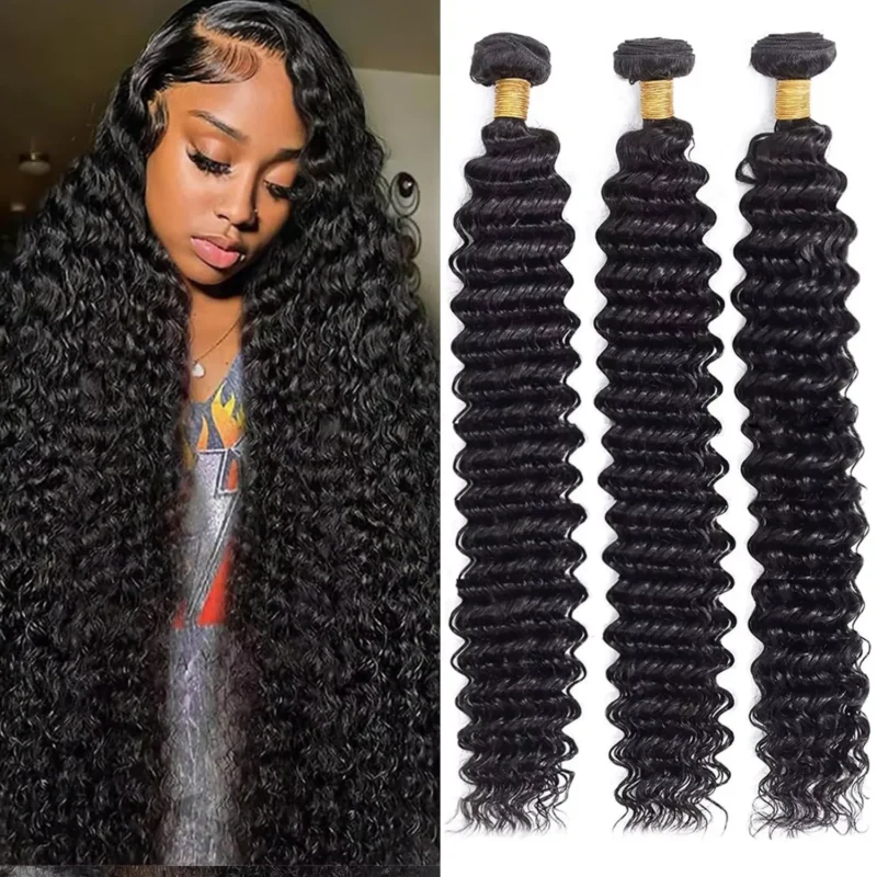 Deep Wave Human Hair Bundles Brazilian Hair Natural Color Deep Wave One Weave Bundles Unprocessed Human Hair 30 40 Inches