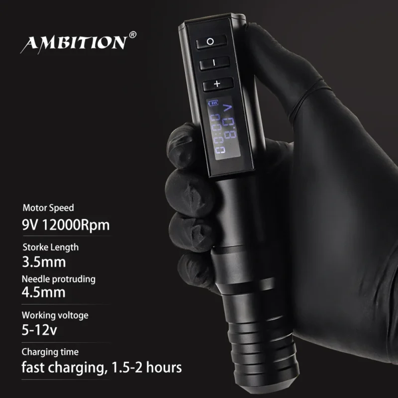 T-Rex Ambition Professional Wireless Tattoo Machine Kit Pen With Portable Power Coreless Motor Digital LED Display For Body Art - Image 4