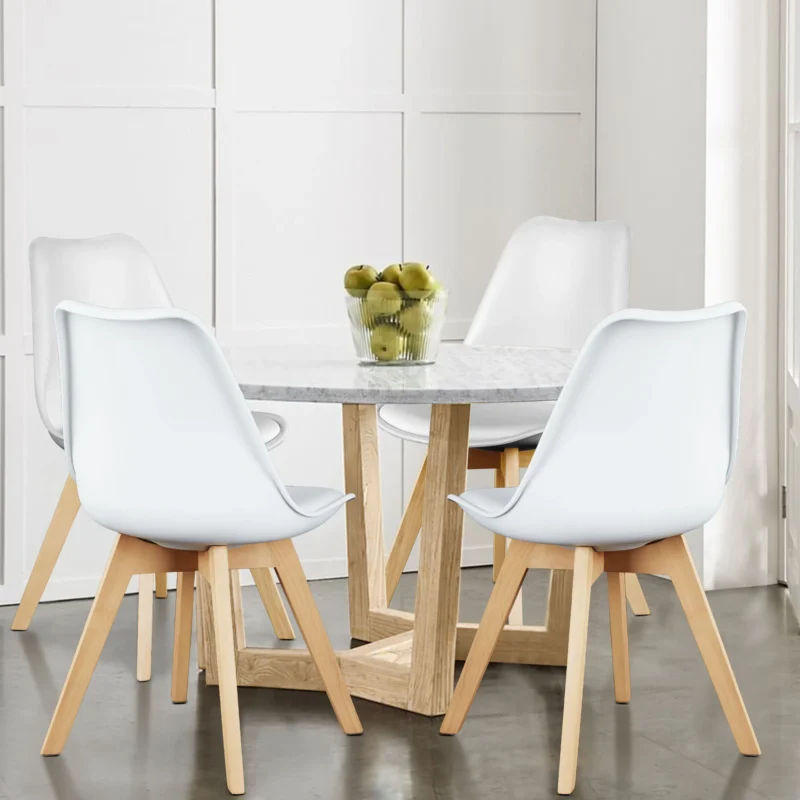 JHK PU Leather Dining Chairs Set of 4 Wooden Legs Lounge Chair for Home Kitchen Comfortable Sponge Cushion Living Room Chair - Image 3